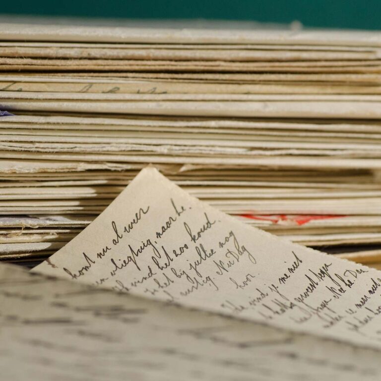 Stor bunke med gamle dokumenter og håndskrevet brev – OCR-scanning hos PIGS i Oslo